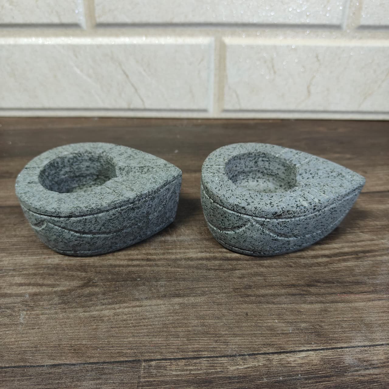 3.5 Inch Black Basalt Stone Diya Jodi (2 Diya Set) | Traditional Handcrafted Deepak Pair (L3.5 × W2.5 × H1.5 in)