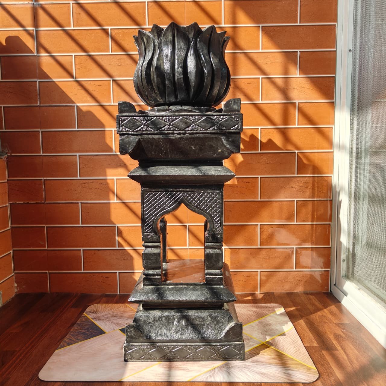 2 Feet Traditional Handcrafted Black Basalt Stone Tulsi Vrundawan | Tulsi Stand | Home Temple Tulsi Brindavan (L10 × W20 × H24 in)