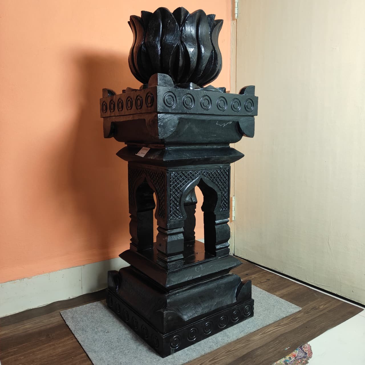 2.5 Feet Traditional Handcrafted Black Basalt Stone Tulsi Vrundawan (Black Colour Painted) | Tulsi Vrindavan | Heavy Stone Tulsi Stand (L12 x W12 x H30 inch)