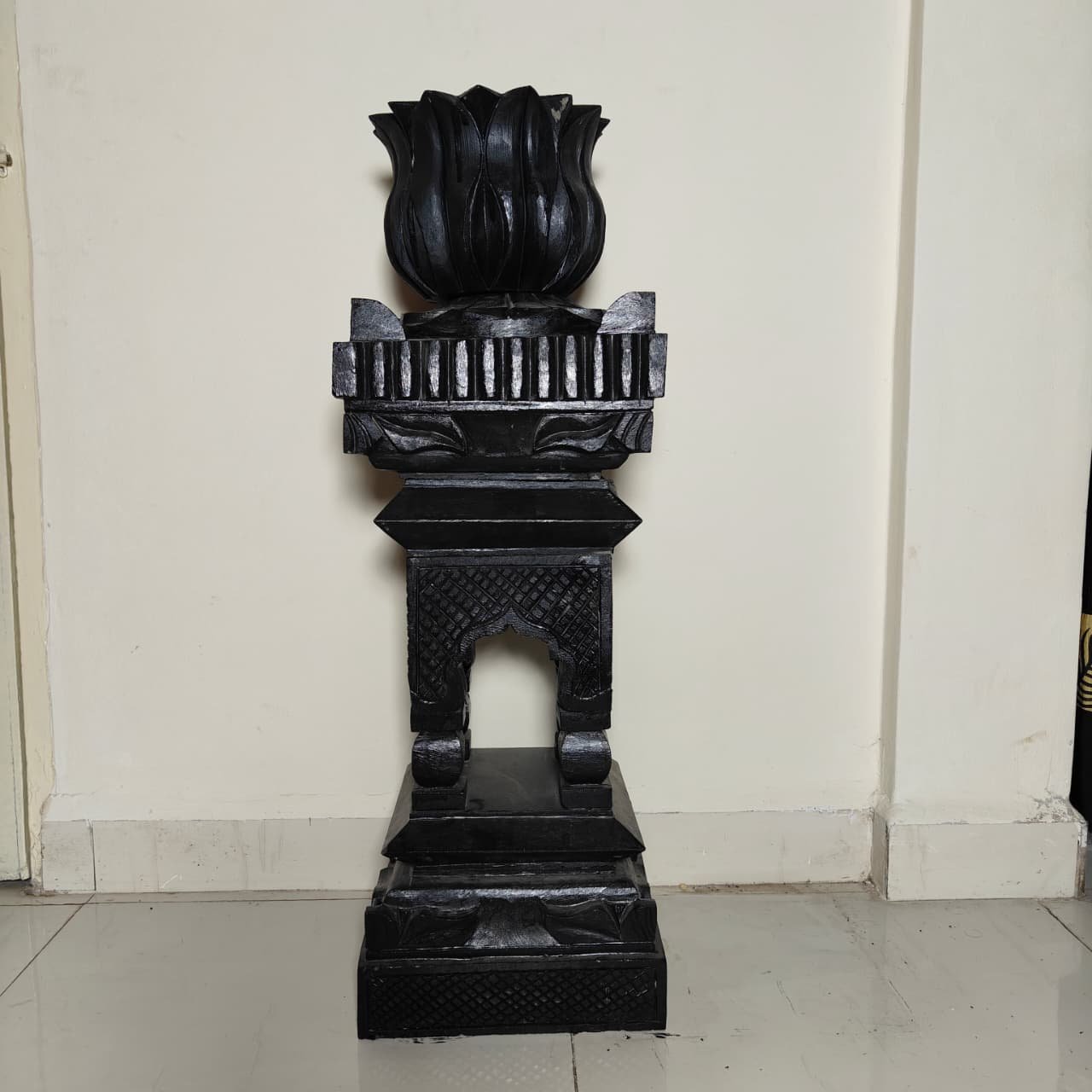 3 Feet Traditional Handcrafted Black Basalt Stone Tulsi Vrundawan (Black Colour Painted) | Tulsi Vrindavan | Heavy Stone Tulsi Stand  (L12 x W12 x H36 inch)