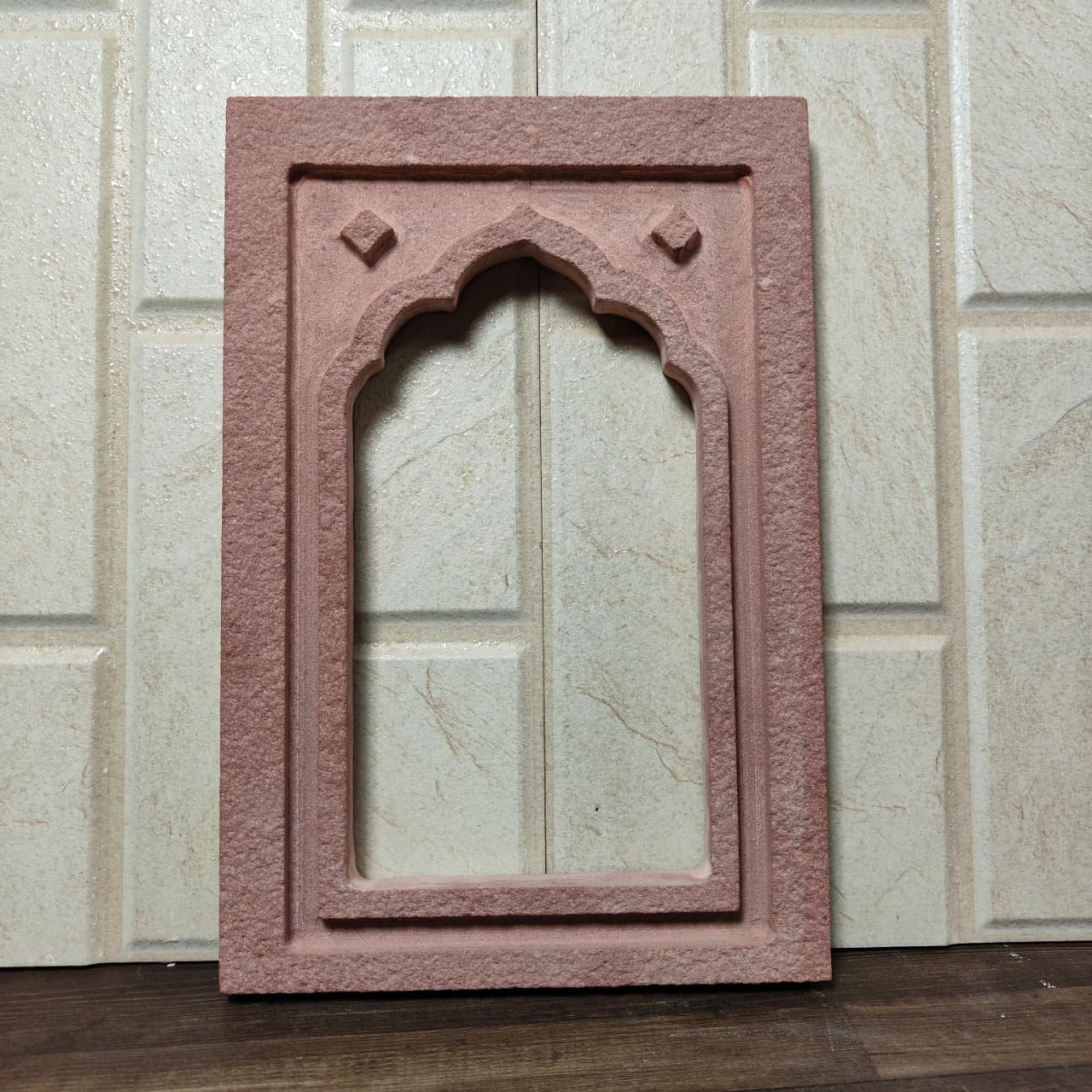 12 inch Rajasthani Kurunda Red Stone Regular Divli Frame | Traditional Red Stone DIvli Frame | Lal Pathar Divli Frame(L8 × W1 × H12 inch)