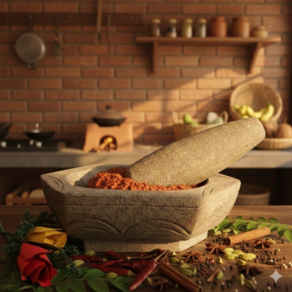 12 Inch Traditional Handcrafted Black Basalt Stone Hexagon Shape Khalbatta | Okhli / Musal / Emam Dasta | Stone Mortar & Pestle | Masala Grinder (L12 × W8 × H4 in)