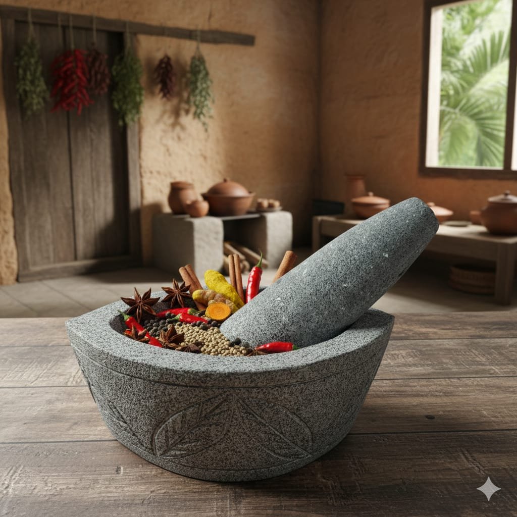 10 Inch Traditional Handcrafted Black Basalt Stone Boat Shape Khalbatta | Hodi Shape Okhli / Musal / Emam Dasta | Stone Mortar & Pestle | Masala Grinder (L10 × W7 × H3.5 in)