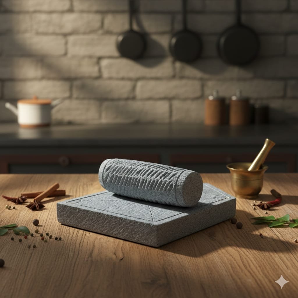 13x9 Inch Traditional Handcrafted Black Basalt Stone Single Layer Thick Pata Varvanta | Sil Batta | Stone Masala Grinder (L13 × W9 × H2.5 in)